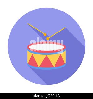 Drum icon. Flat vector related icon with long shadow for web and mobile applications. It can be used as - logo, pictogram, icon, infographic element.  Stock Vector