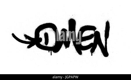 graffiti tag omen sprayed with leak in black on white Stock Vector
