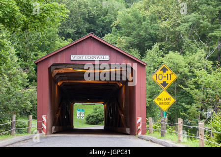 The 1864 West Cornwall Covered Bridge  also known as Hart Bridge in Cornwall, Connecticut, USA Stock Photo