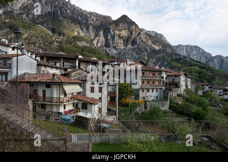 View on Poffabro, nominated to one of the most beautiful villages of Italy ('I Borghi più belli d'Italia'). Carnic Prealps, Pordenone, Friuli, Italy. Stock Photo