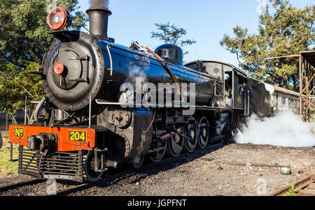 ZAMBIA, LIVINGSTON, AFRICA – 18 JULY: Old steam locomotive in royal Zambia in Livingston.  Africa, Zambia, Livingston. July 18, 2014. Stock Photo