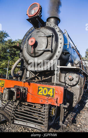 ZAMBIA, LIVINGSTON, AFRICA – 18 JULY: Old steam locomotive in royal Zambia in Livingston.  Africa, Zambia, Livingston. July 18, 2014. Stock Photo