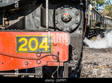 ZAMBIA, LIVINGSTON, AFRICA – 18 JULY: Old steam locomotive in royal Zambia in Livingston.  Africa, Zambia, Livingston. July 18, 2014. Stock Photo