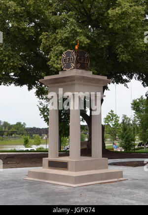 COLUMBUS, OH - JUNE 28: The Fire Department Memorial in Battelle Riverfront Park in Columbus, Ohio, is shown on June 28, 2017. An eternal flame sits a Stock Photo