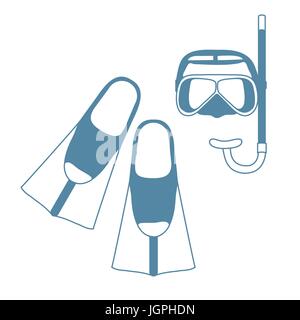 Stylized icon of a colored mask, tube and flippers for a scuba diving. Sports and recreation theme. Design for banner, poster or print. Stock Vector
