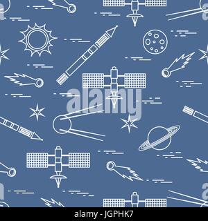 Seamless pattern with variety space exploration elements. Design for banner, poster or print. Stock Vector