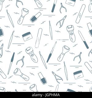 Seamless pattern with variety tools for manicure and pedicure. Personal care. Design for banner, poster or print. Stock Vector