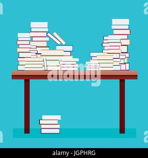Pile of Books on a Wooden Table. Vector Illustration. Stock Vector