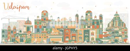 Abstract Udaipur Skyline with Color Buildings. Vector Illustration. Business Travel and Tourism Concept with Historic Architecture. Stock Vector