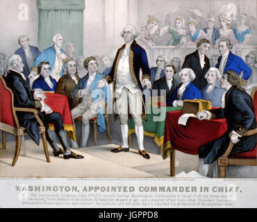 WASHINGTON APPOINTED COMMANDER IN CHIEF  Print by Currier & Ives in 1876 Stock Photo