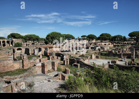 OSTIA ANTCA, ITALY -  JULY  2, 2017: remains of Ancient Ostia town built on both the sea and the Tiber river near Rome, this special position determin Stock Photo