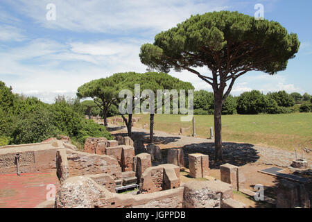 OSTIA ANTCA, ITALY -  JULY  2, 2017: remains of Ancient Ostia town built on both the sea and the Tiber river near Rome, this special position determin Stock Photo