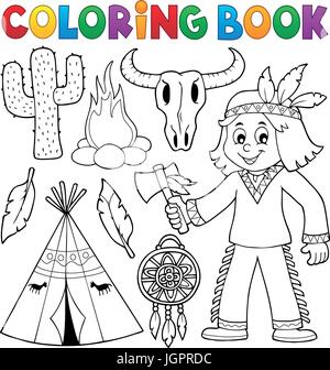 Coloring book Native American theme 2 - eps10 vector illustration. Stock Vector