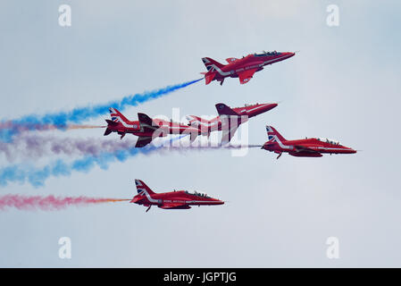 'Flying Legends'  airshow at Duxford. Royal Air Force Red Arrows Stock Photo
