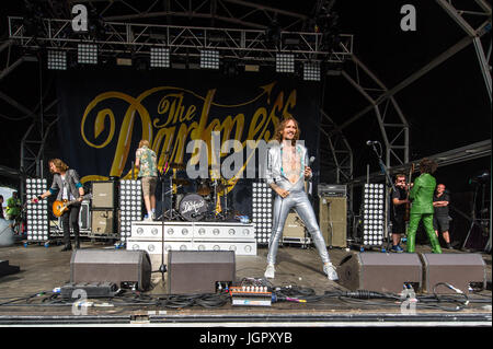 Coventry, UK. 9th July, 2017.  The annual Coventry Godiva Music Festival took place over the weekend with huge crowds attending for the duration of the festival.  The festival finished Sunday evening with  The Darkness headlining.  Credit: Andy Gibson/Alamy Live News. Stock Photo