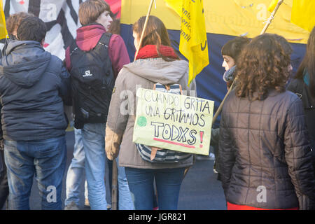 La Plata, Argentina. 10th, July 2017. Student groups march in front of the medical university, claiming justice for student Emma Cordoba raped and murdered in Punta Lara, Ensenada. The march took place in the faculty of medicine in the city of La Plata. Credit: Federico Julien/Alamy Live News. Stock Photo