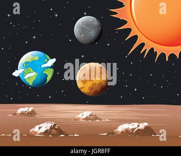 Different planets in solar system illustration Stock Vector