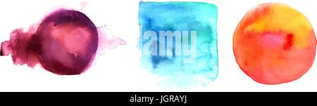 Abstract vector stains in purple, teal, and red Stock Vector