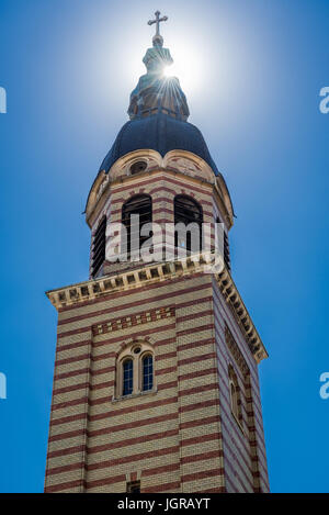 One of the towers of Romanian Orthodox Holy Trinity Cathedral in Historic Center of Sibiu city of Transylvania region, Romania Stock Photo