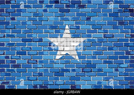 Flag of Somalia on a brick wall - Illustration,  Somalia flag on brick textured background,  Abstract grunge mosaic vector Stock Vector