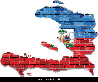 Haiti map on a brick wall - Illustration,   Haiti map with flag inside Stock Vector