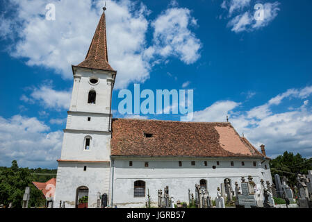 Small Holy Trinity Church in Sibiel village famous from traditional Saxon architecture in Saliste commune, Transylvania in Romania Stock Photo