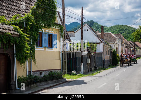 Small village of Sibiel famous from traditional Transylvanian Saxons architecture, Saliste commune in Transylvania region in Romania Stock Photo