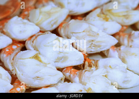 Closed up Mouthwatering Heap of Steamed Flower Crab Meats, with Selective Focus Stock Photo