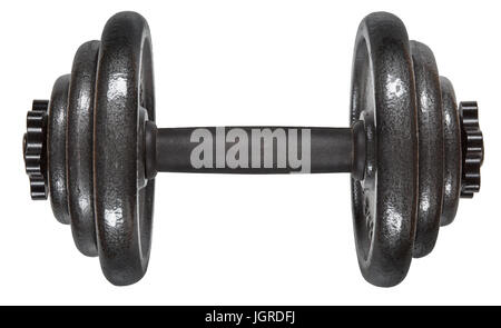 single dumbbell cut out on white Stock Photo