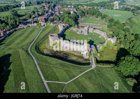Aerial view of Pevensey Castle, East Sussex UK. Part Roman and part Norman historic castle in the south east of England. Popular tourist attraction Stock Photo