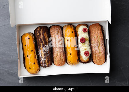 Box of french eclairs Stock Photo