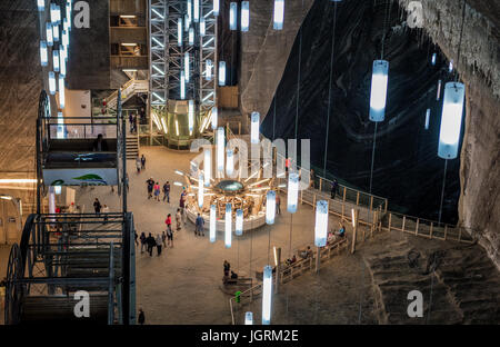 View on amusement park in Rudolf mine hall of Salina Turda salt mine located in the Durgau-Valea Sarata area of Turda city, Cluj County in Romania Stock Photo