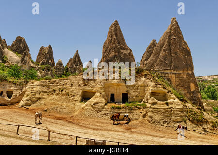 Cave dwellings at Goreme National Park in Cappadocia, Turkey. Stock Photo