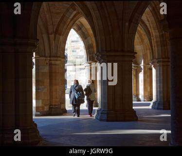 The University of Glasgow, Scotland, UK interior view looking to the cloisters and square Stock Photo