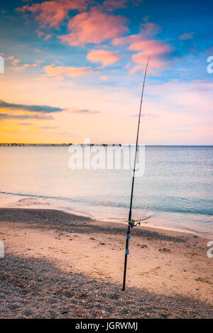 Fishing from the beach at Rapid bay foreshore, Fleurieu Peninsula, South Australia Stock Photo