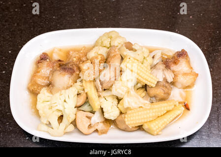 Stir fried Vegetable with crispy pork Stock Photo
