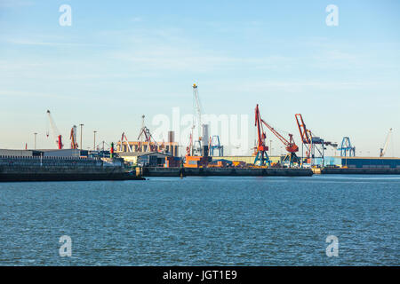 Cranes in the sea port in Portugalete, Nothern Spain. Industrial overview Stock Photo