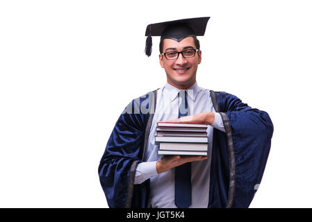 Young man student graduating isolated on white Stock Photo