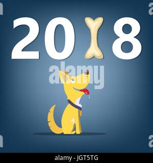 Dog symbol 2018 new year banner concept cartoon Stock Vector