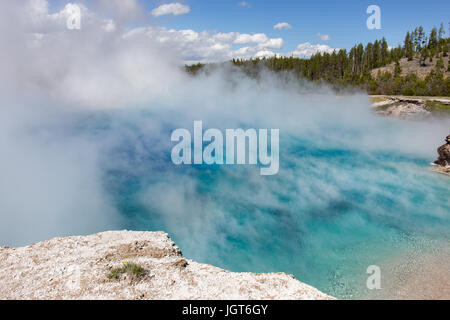 Excelsior Geyser Crater on a cold windy day in Midway Geyser Basin, Yellowstone National Park Stock Photo
