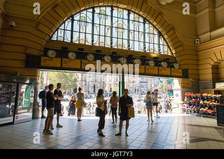 INTERIOR OF FLINDERS STREET RAILWAY STATION WITH STAINED GLASS WINDOWS ...