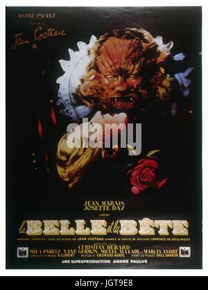 La Belle et la bete  Beauty and the Beast  Year : 1945 France  Director : Jean Cocteau  Jean Marais, Josette Day  Movie poster (Fr).  It is forbidden to reproduce the photograph out of context of the promotion of the film. It must be credited to the Film Company and/or the photographer assigned by or authorized by/allowed on the set by the Film Company. Restricted to Editorial Use. Photo12 does not grant publicity rights of the persons represented. Stock Photo