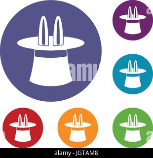 Rabbit ears appearing from a top magic hat icons Stock Vector