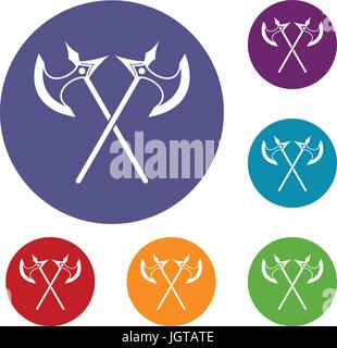 Crossed battle axes icons set Stock Vector