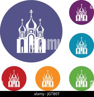 Church building icons set Stock Vector