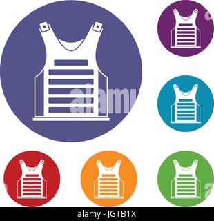 Paintball vest icons set Stock Vector
