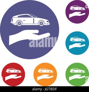 Hand and car icons set Stock Vector