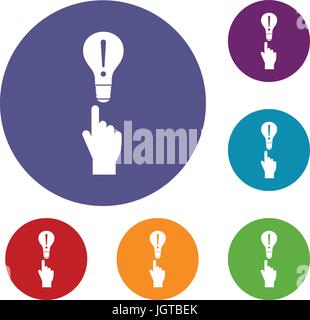 A finger pointer and light bulb icons set Stock Vector