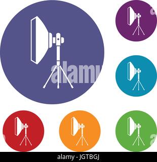 Studio lighting equipment icons set Stock Vector