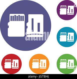 Both sides of SD memory card icons set Stock Vector